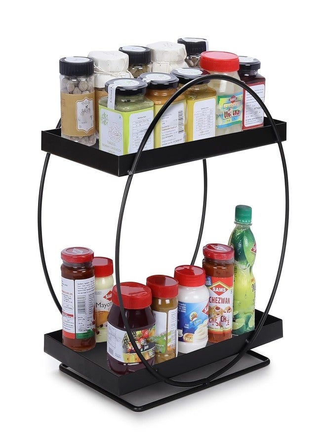Cri8Hub Round 2-Tier Kit-chen Storage Rack, Metal Spice Organizer Shelf, Kit-chen Pantry Storage Organizer | MultiPurpose Storage Organizer | Kit.chen Racks | Kit-chen Organizer, Black - Image 2